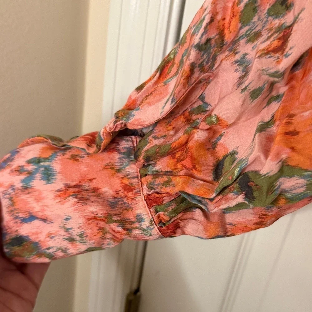 VICI Floral Open-Back Puff Sleeve Maxi Dress size L